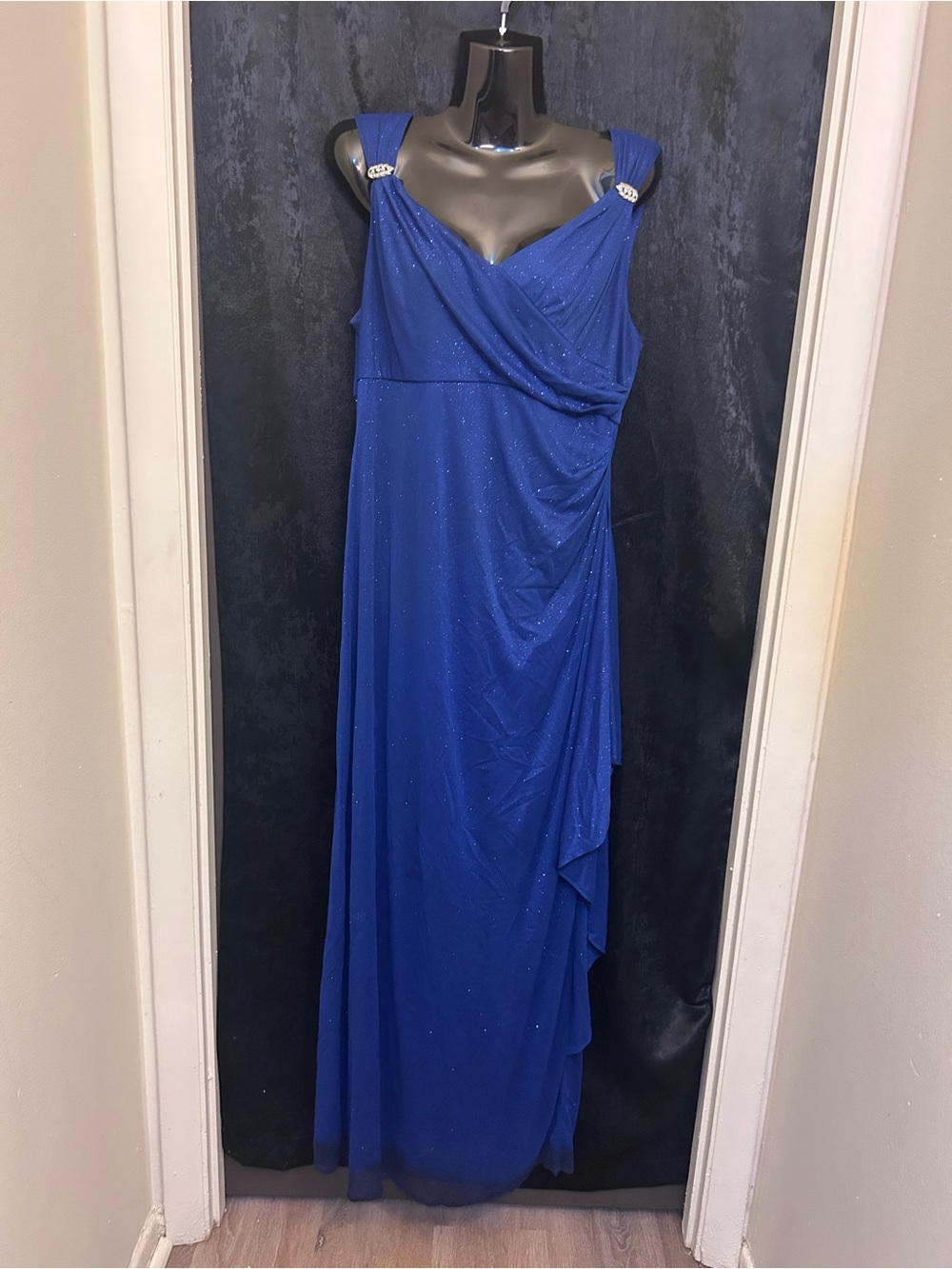 R&M Richards Cobalt Blue Sleeveless Draped Maxi Gown